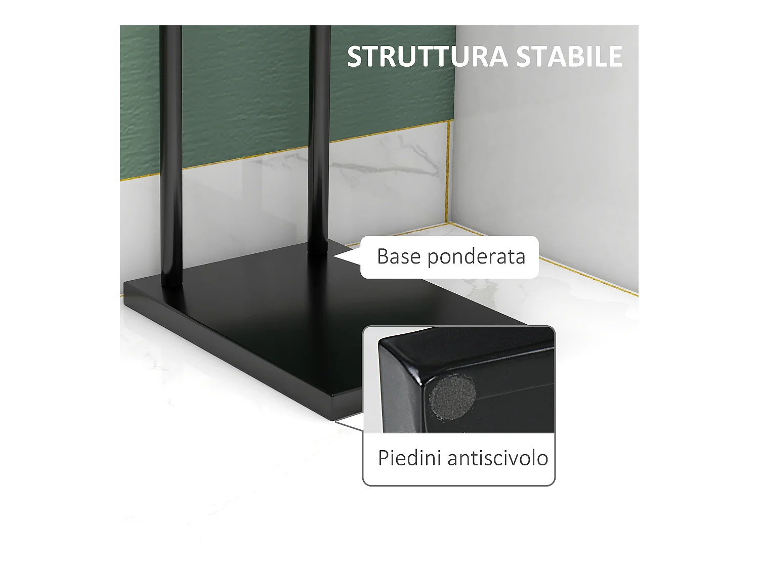 Porta asciugamani bagno da terra a 2 bracci in metallo nero