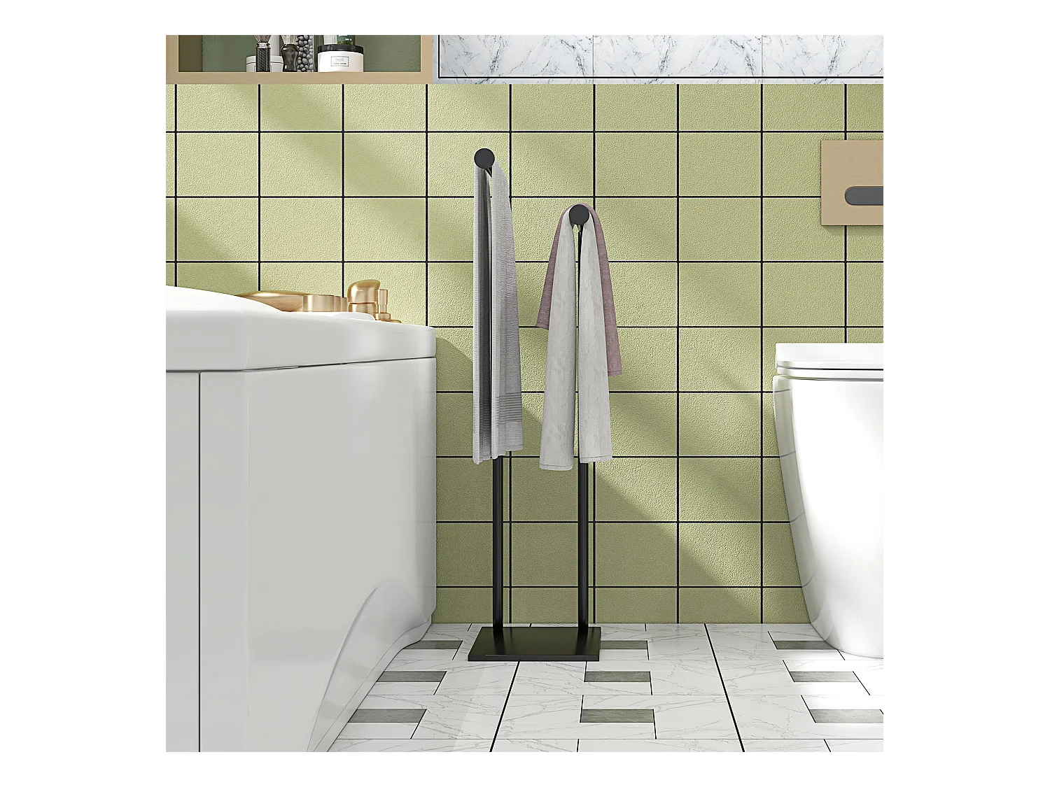 Porta asciugamani bagno da terra a 2 bracci in metallo nero