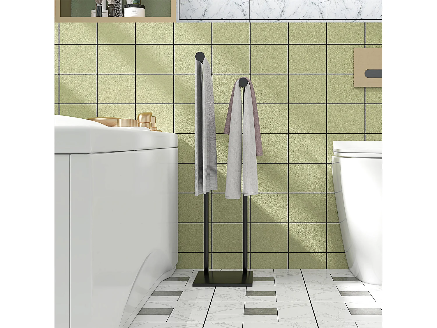 Porta asciugamani bagno da terra a 2 bracci in metallo nero