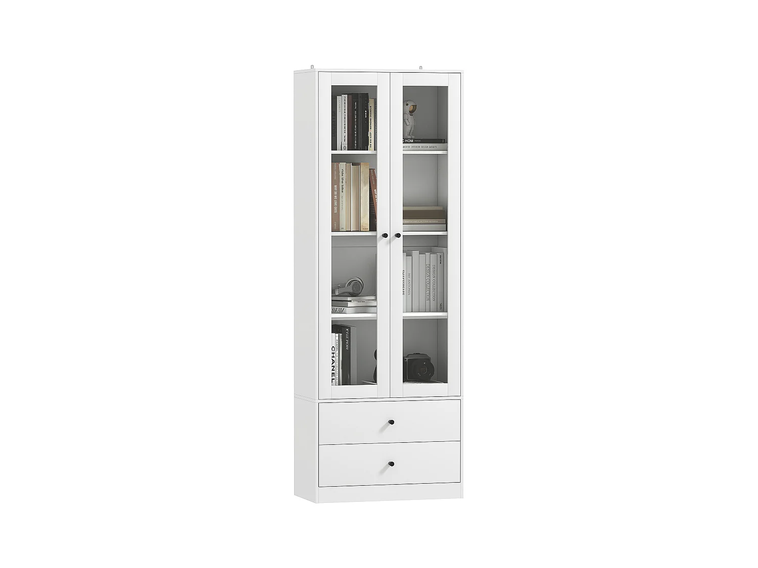 Credenza cucina con 2 cassetti e armadietto con ante in vetro bianco