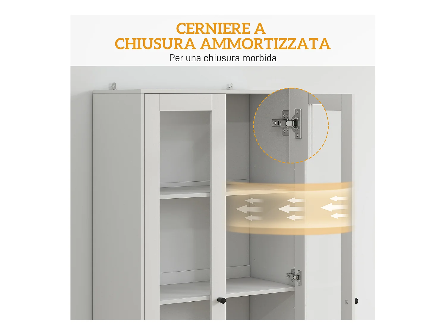 Credenza cucina con 2 cassetti e armadietto con ante in vetro bianco