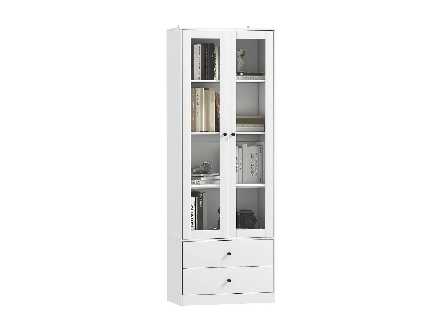 Credenza cucina con 2 cassetti e armadietto con ante in vetro bianco