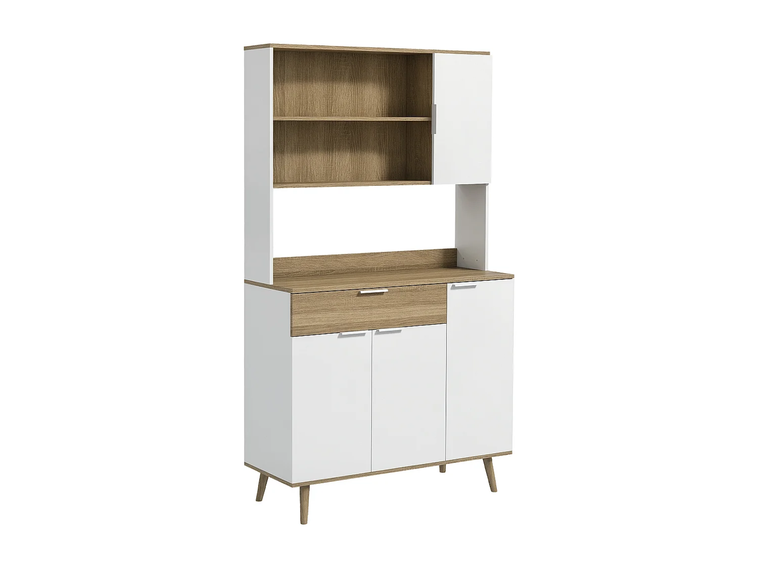 Credenza moderna con armadietti e cassetto 98x39x180cm bianco e legno