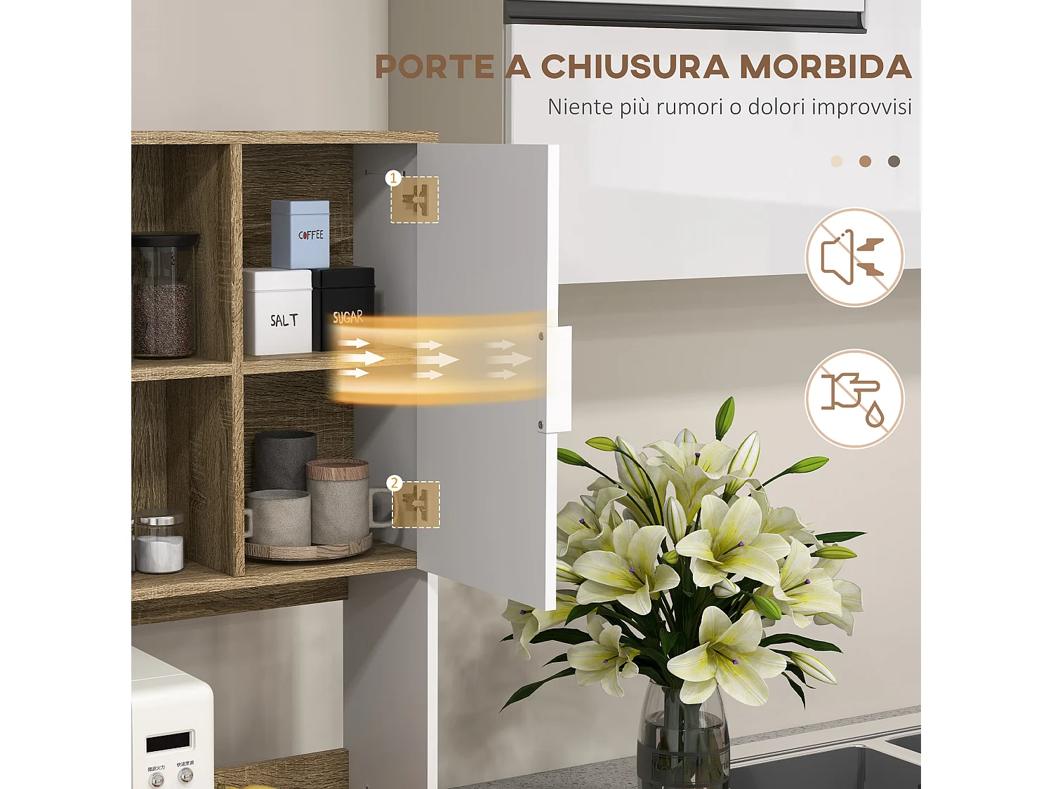 Credenza moderna con armadietti e cassetto 98x39x180cm bianco e legno