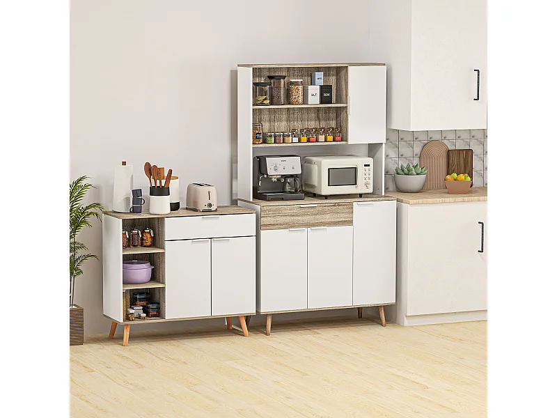Credenza moderna con armadietti e cassetto 98x39x180cm bianco e legno