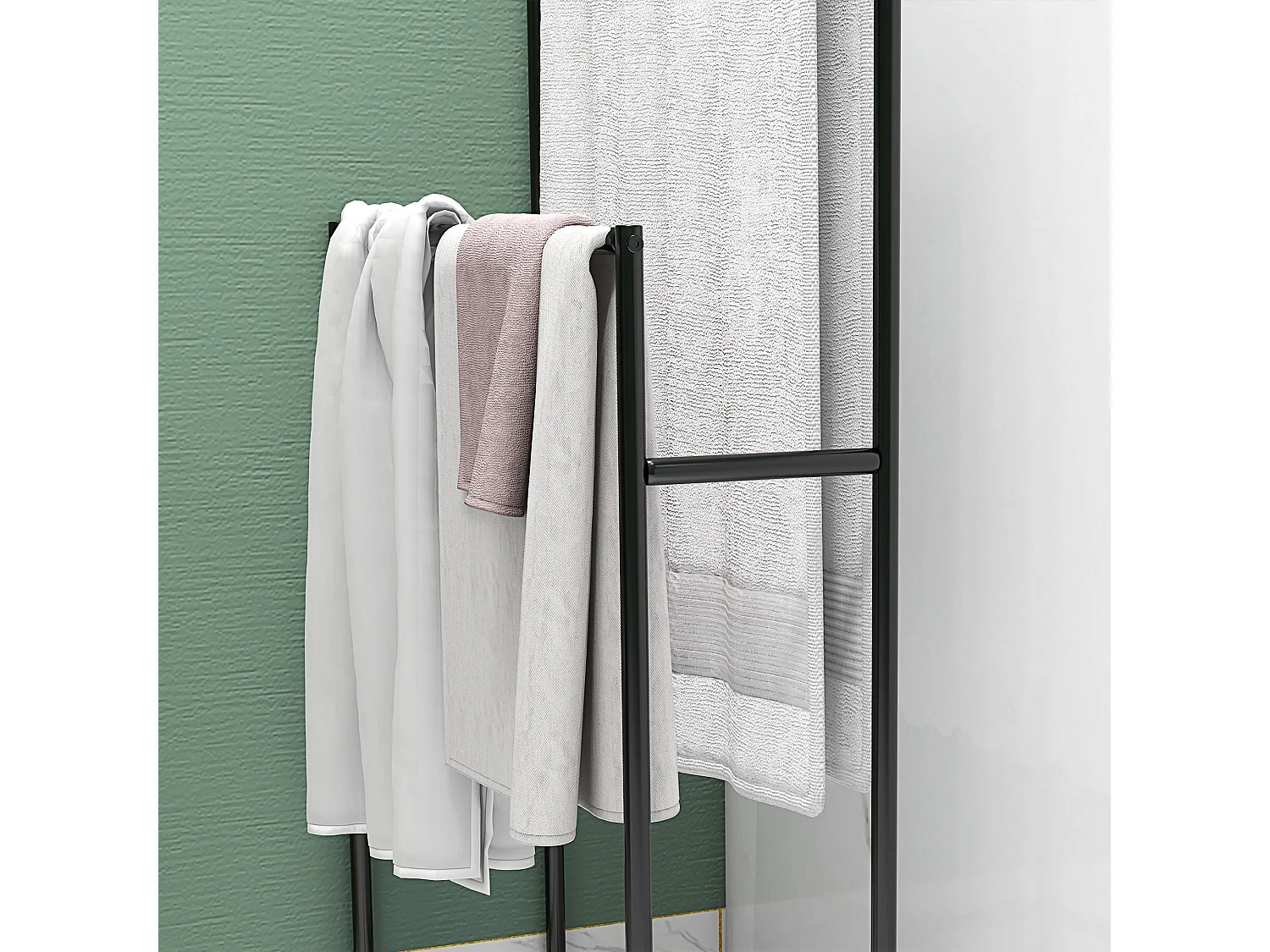 Portasciugamani bagno da terra con 2 bracci in metallo nero