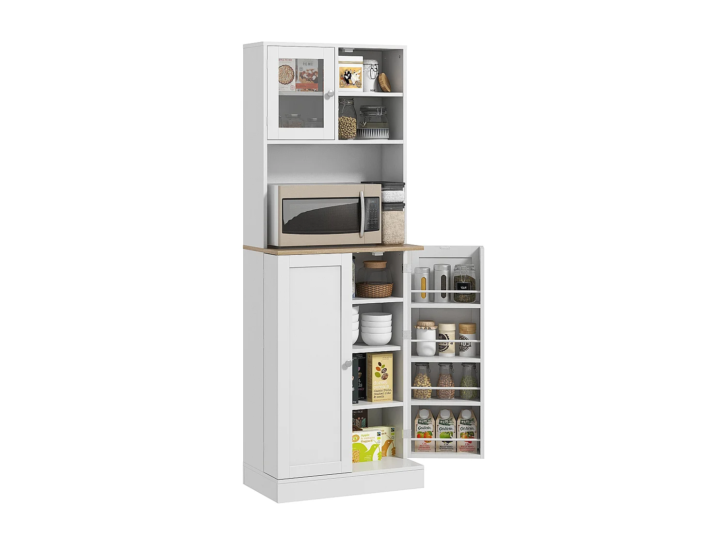 Dispensa da cucina porta microonde con ripiani aperti e ante bianco