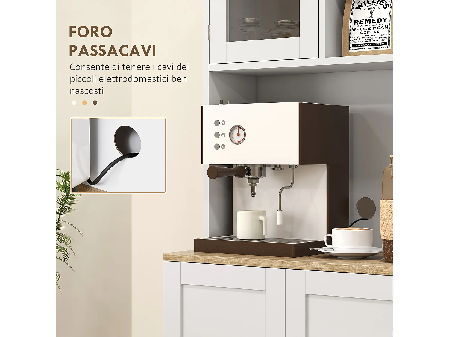 Dispensa da cucina porta microonde con ripiani aperti e ante bianco