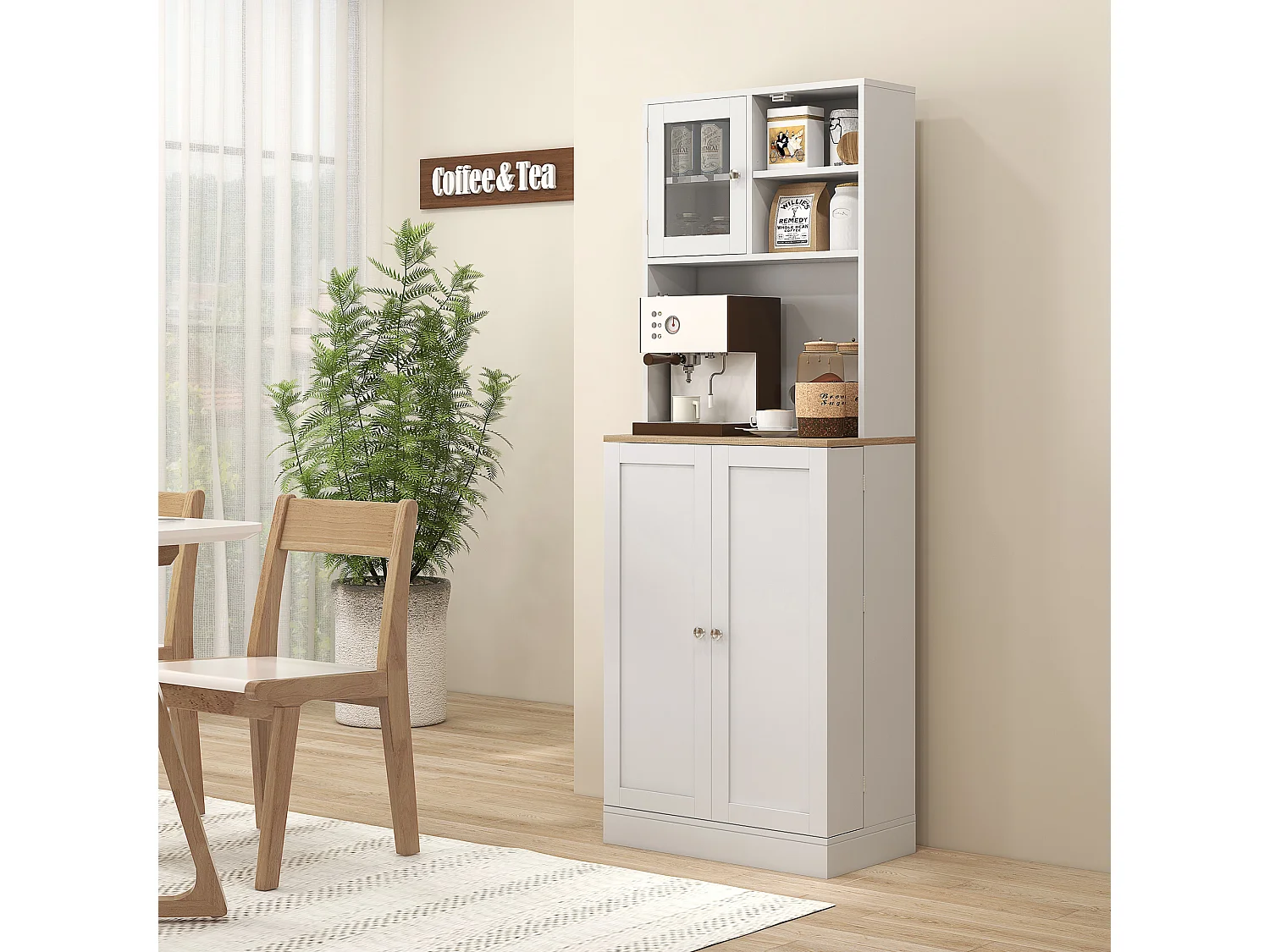 Dispensa da cucina porta microonde con ripiani aperti e ante bianco