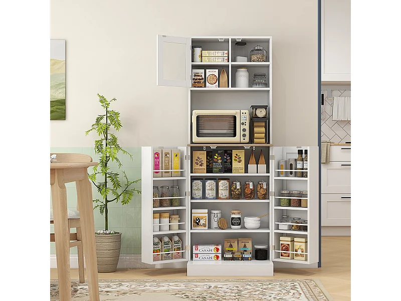 Dispensa da cucina porta microonde con ripiani aperti e ante bianco