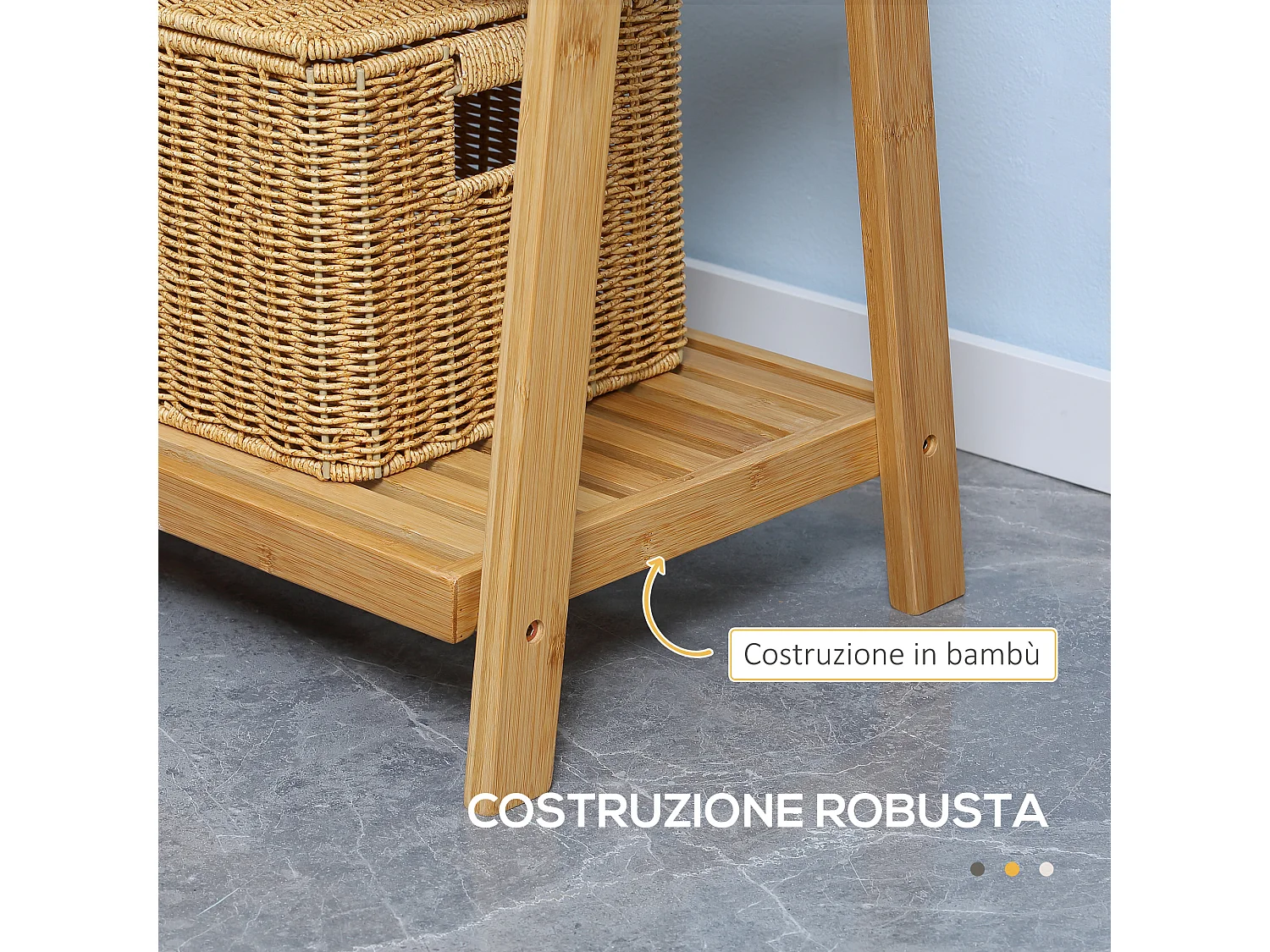 Portasciugamani bagno pieghevole con 3 barre e 3 ripiani in legno