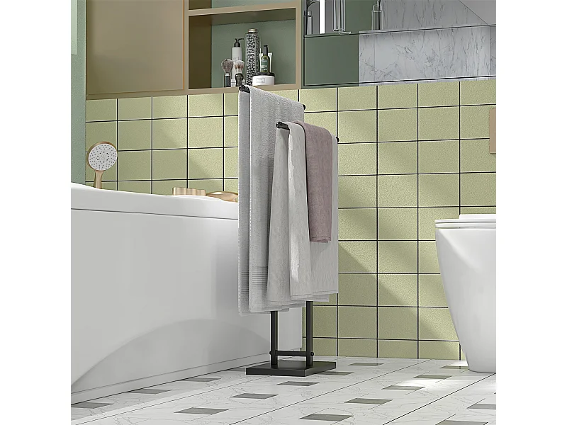 Porta asciugamani bagno da terra a T con 2 bracci in metallo nero