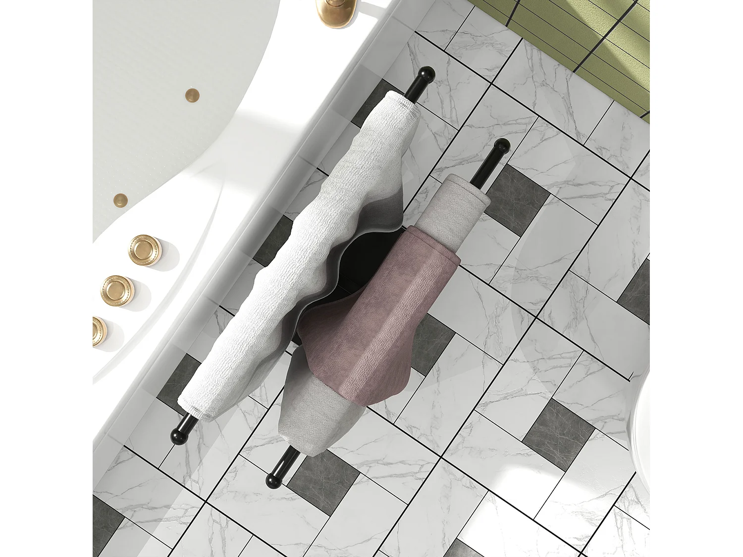 Porta asciugamani bagno da terra a T con 2 bracci in metallo nero