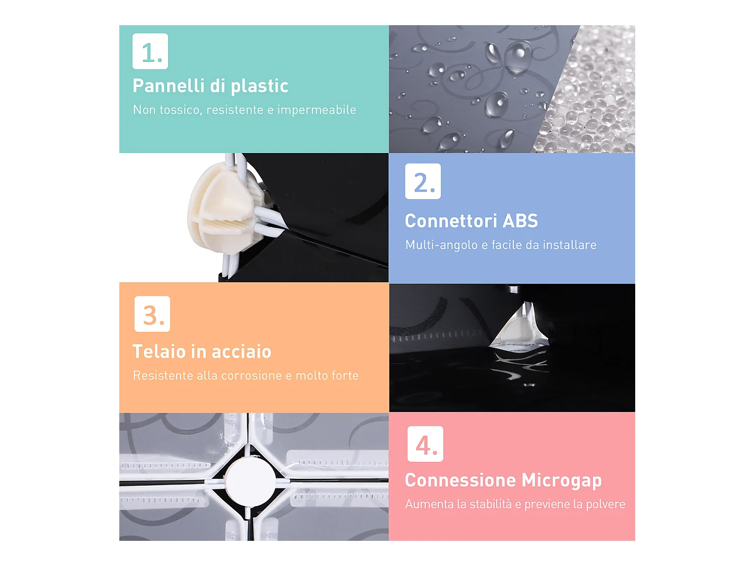 Guardaroba a cubi con 8 ripiani 2 righe in pp 95x37x160 cm bianco nero