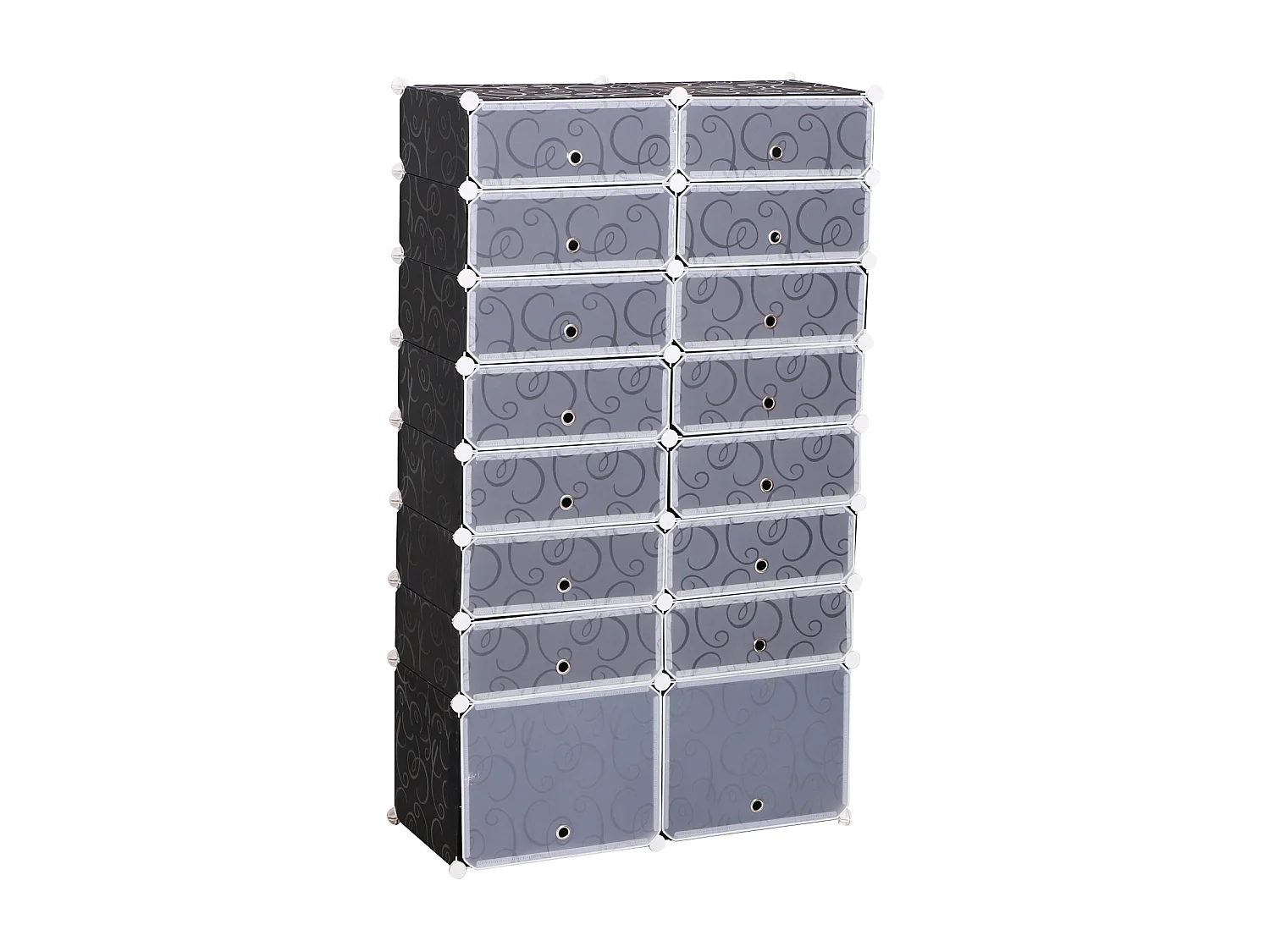 Guardaroba a cubi con 8 ripiani 2 righe in pp 95x37x160 cm bianco nero