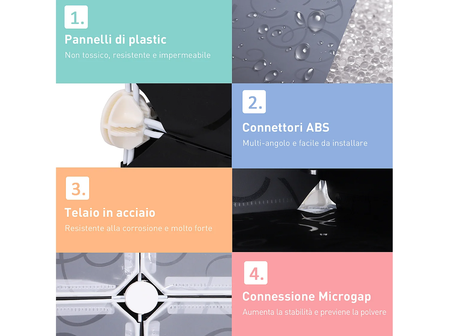 Guardaroba a cubi con 8 ripiani 2 righe in pp 95x37x160 cm bianco nero