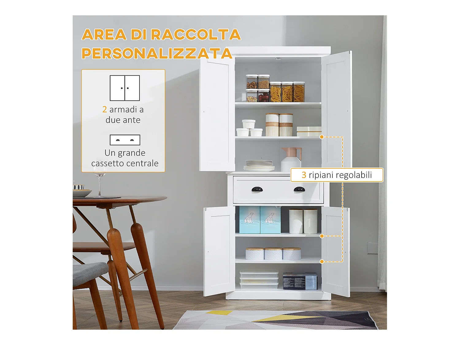 Credenza moderna con armadietti e cassetto centrale in legno