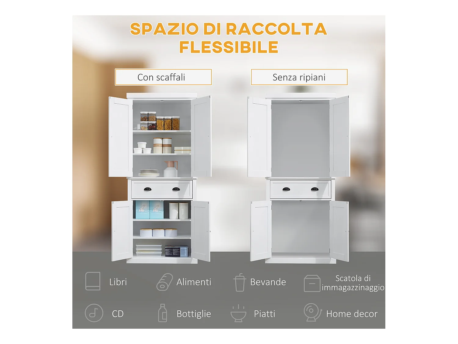 Credenza moderna con armadietti e cassetto centrale in legno