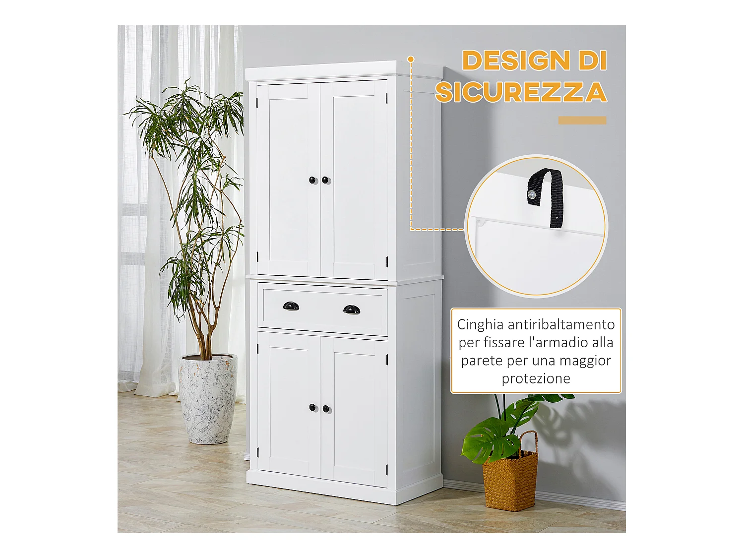 Credenza moderna con armadietti e cassetto centrale in legno