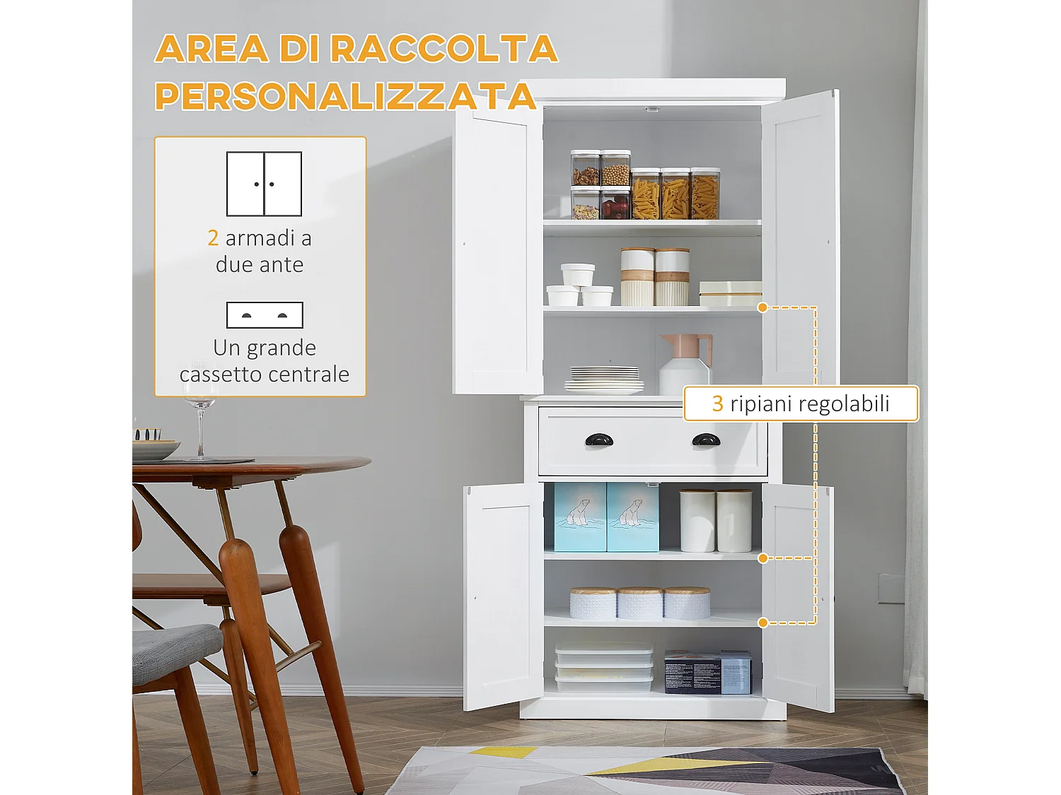 Credenza moderna con armadietti e cassetto centrale in legno
