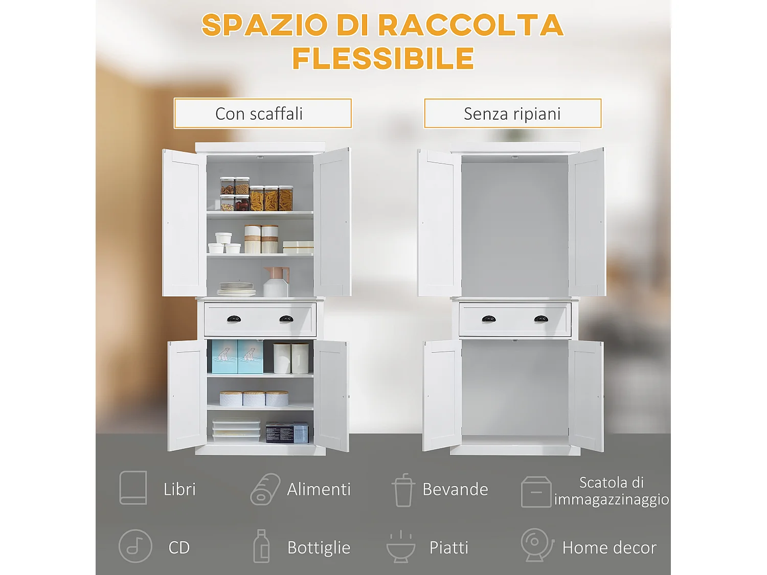 Credenza moderna con armadietti e cassetto centrale in legno