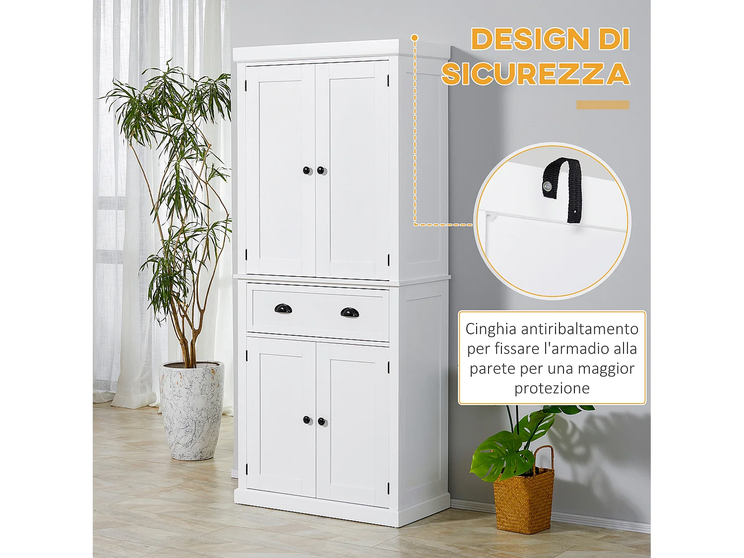 Credenza moderna con armadietti e cassetto centrale in legno