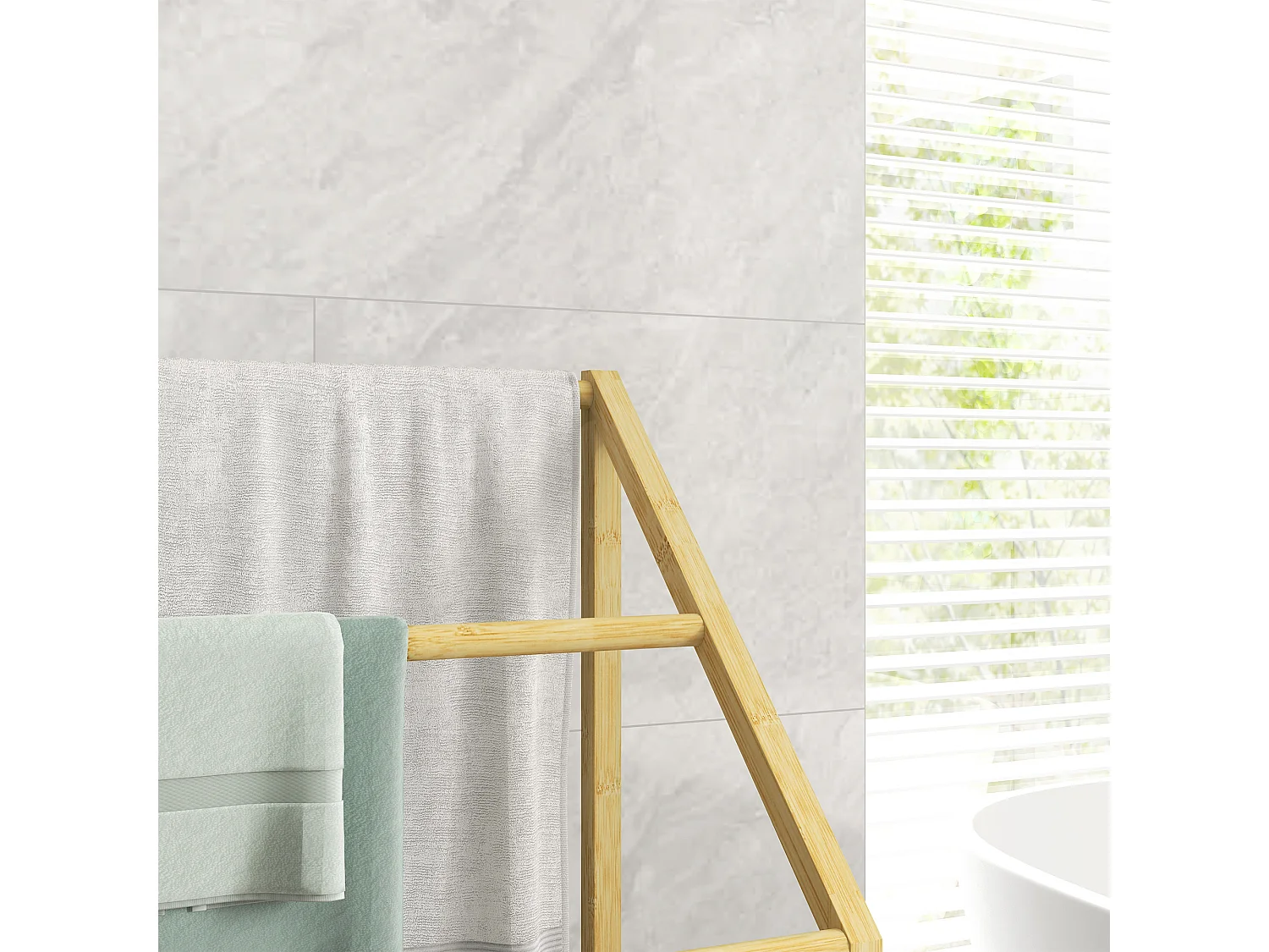 Portasciugamani con 3 barre e ripiano inferiore in bambù e acciaio
