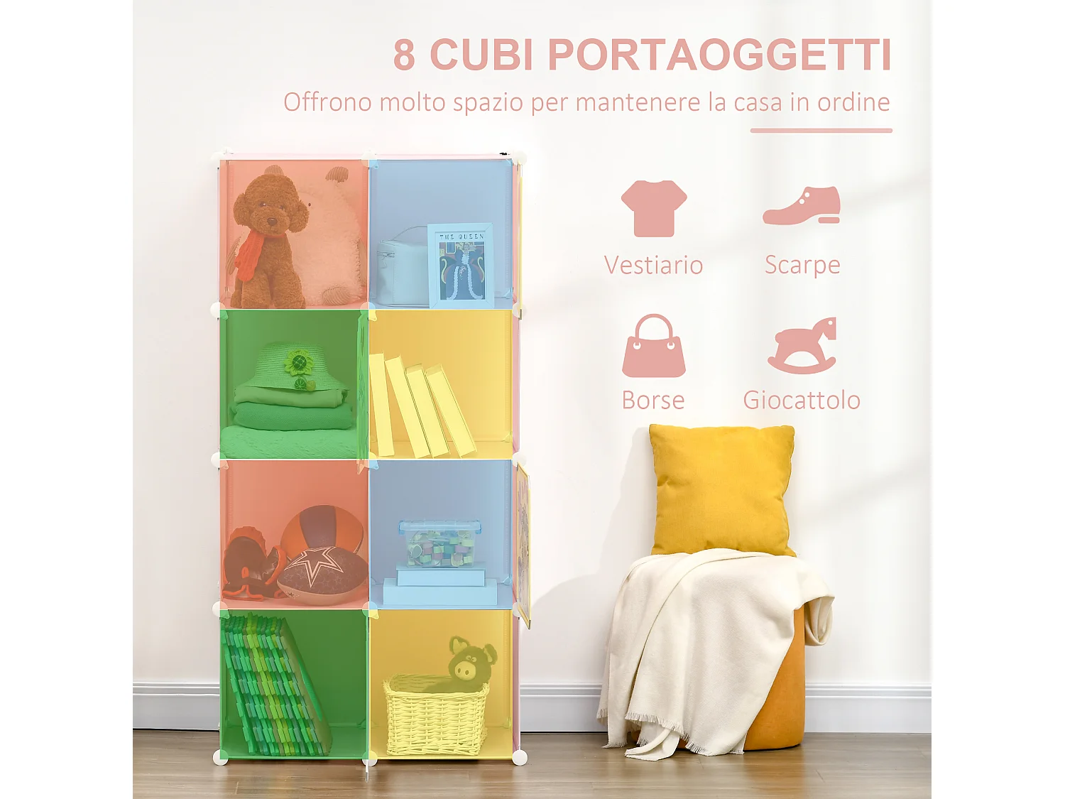 Mobile scarpiera modulabile salvaspazio 8 cubi in acciaio e pp