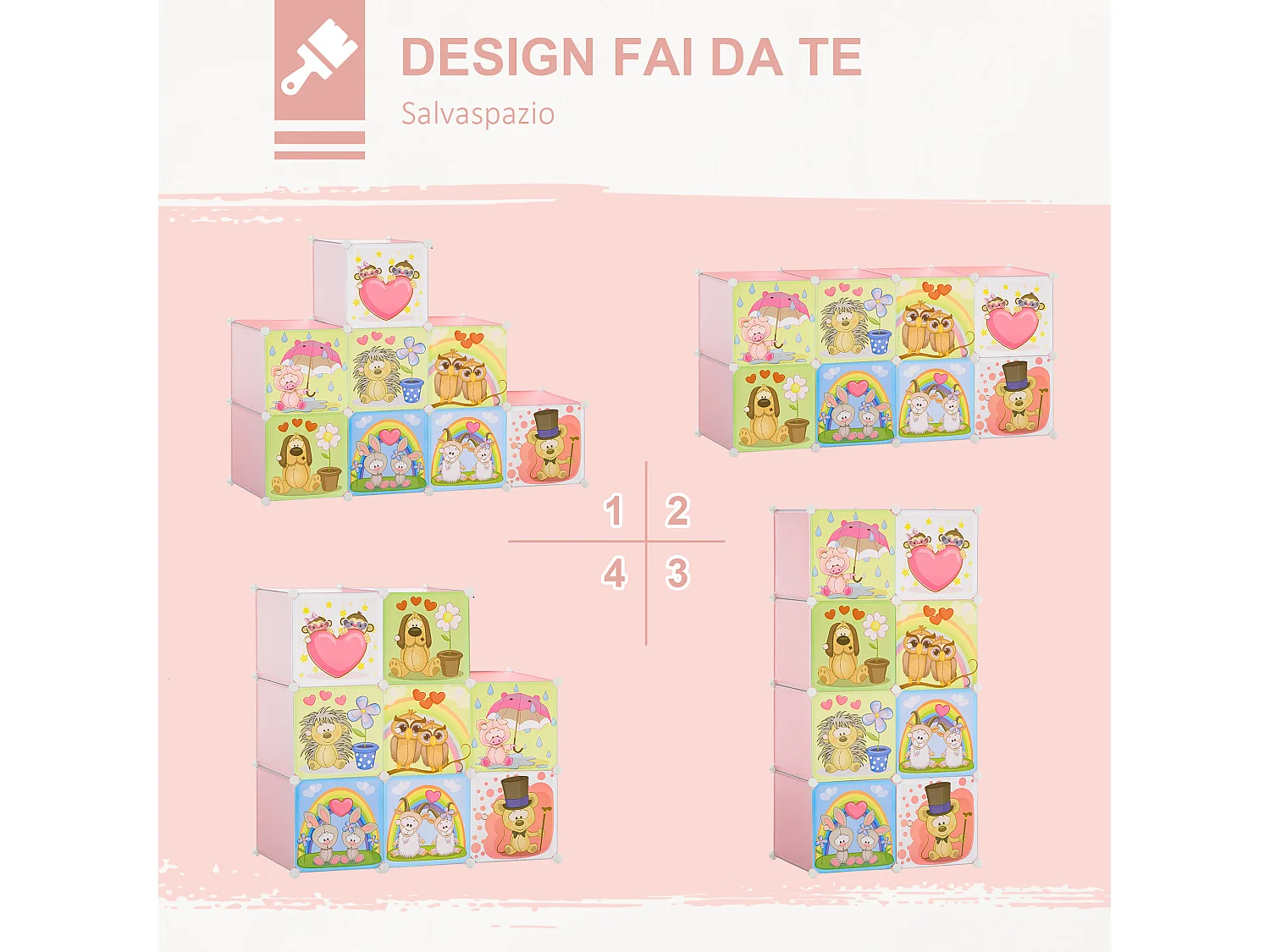 Mobile scarpiera modulabile salvaspazio 8 cubi in acciaio e pp