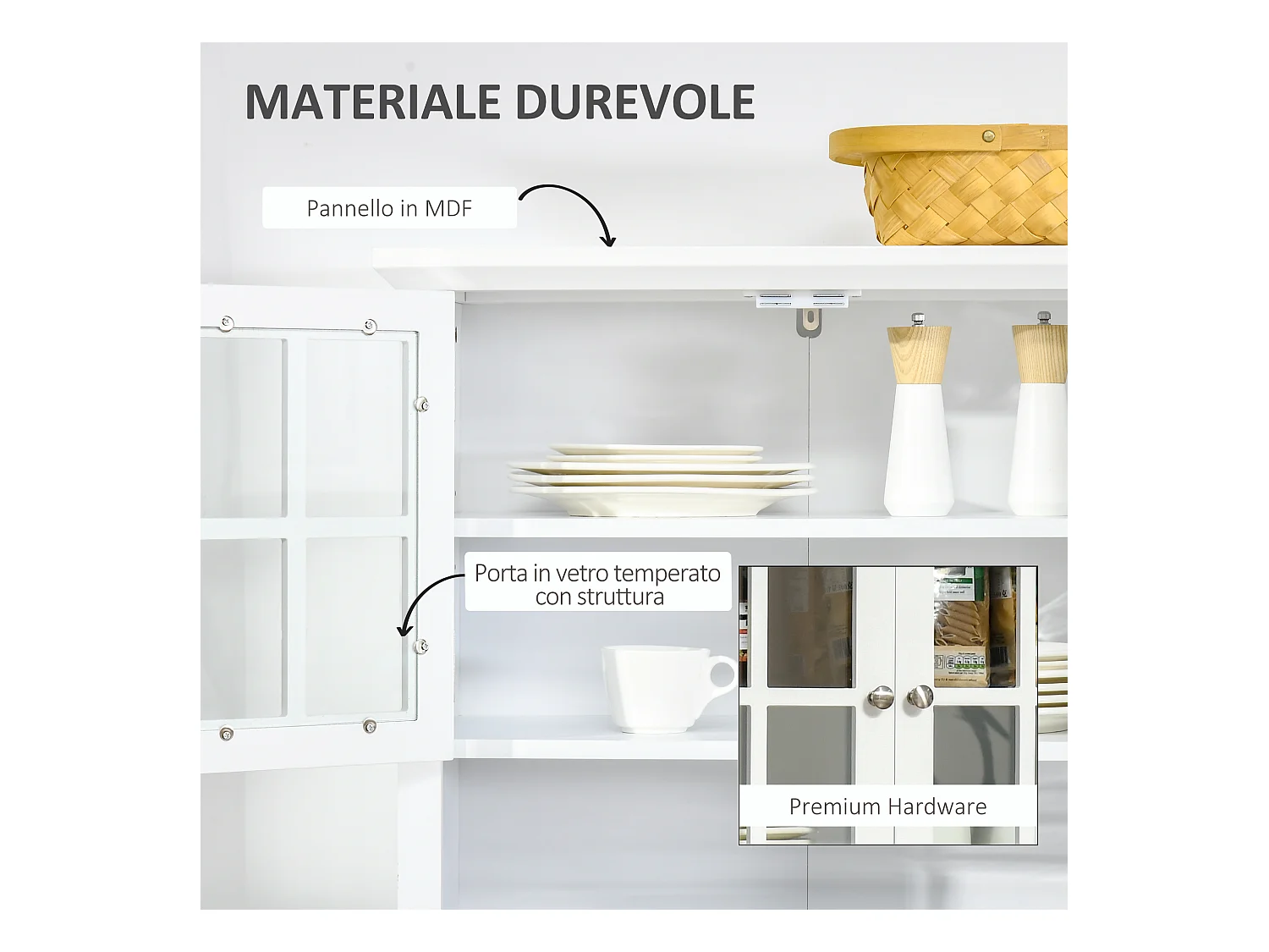 Mobile dispensa alto con armadietti ripiani e piano d'appoggio