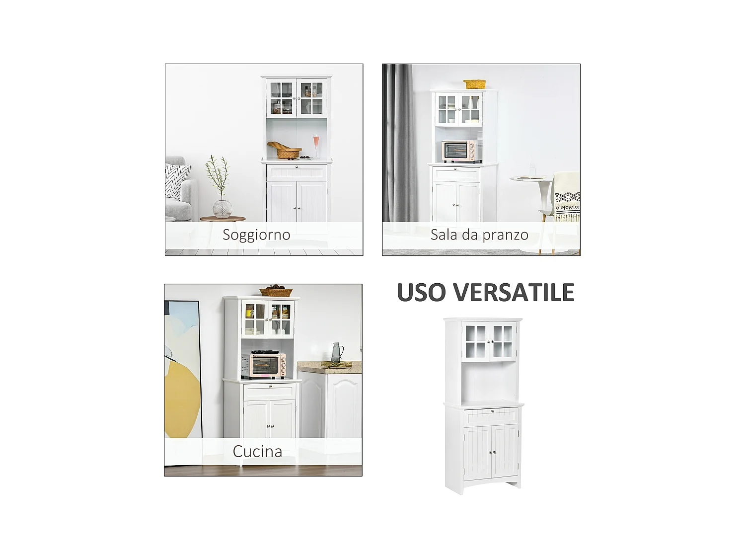 Mobile dispensa alto con armadietti ripiani e piano d'appoggio