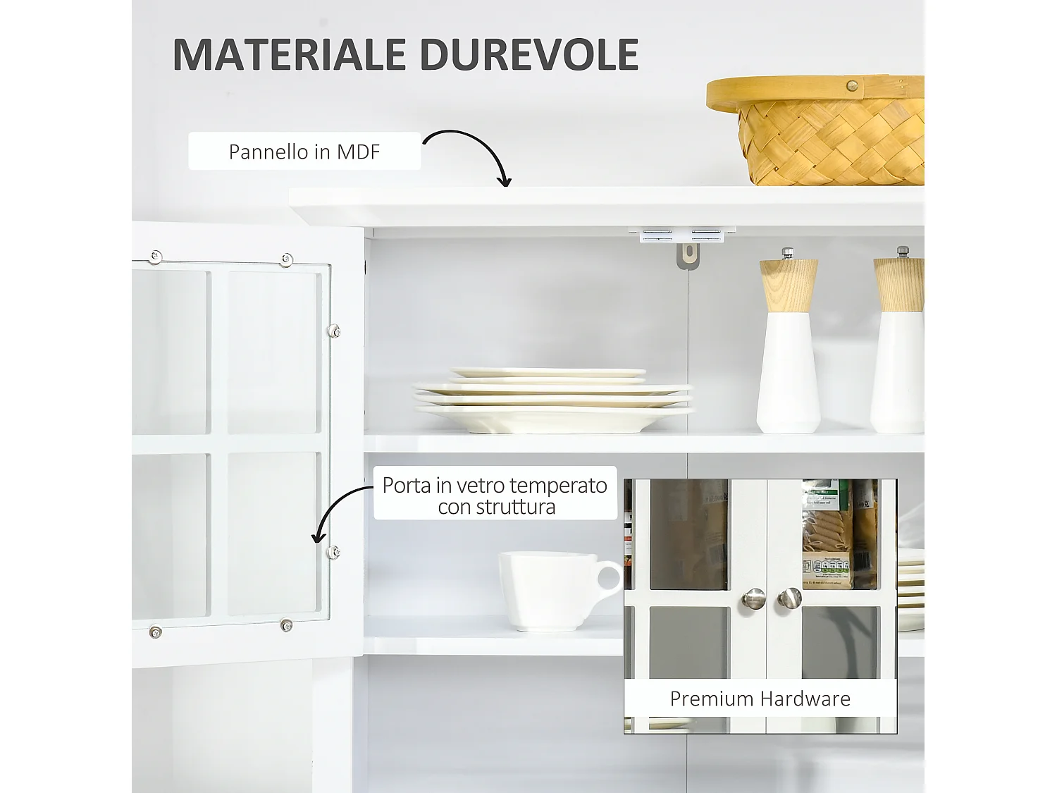 Mobile dispensa alto con armadietti ripiani e piano d'appoggio