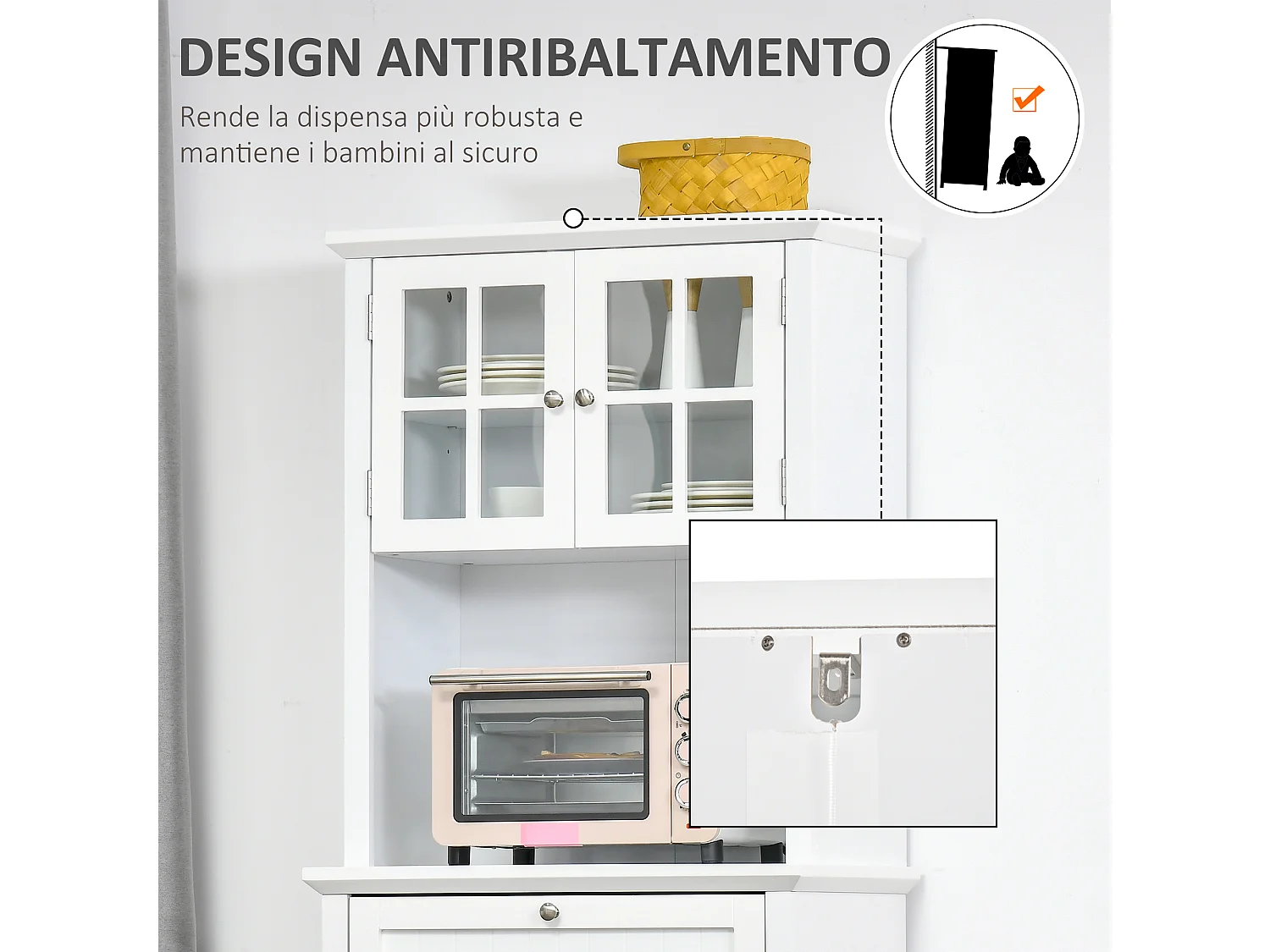 Mobile dispensa alto con armadietti ripiani e piano d'appoggio