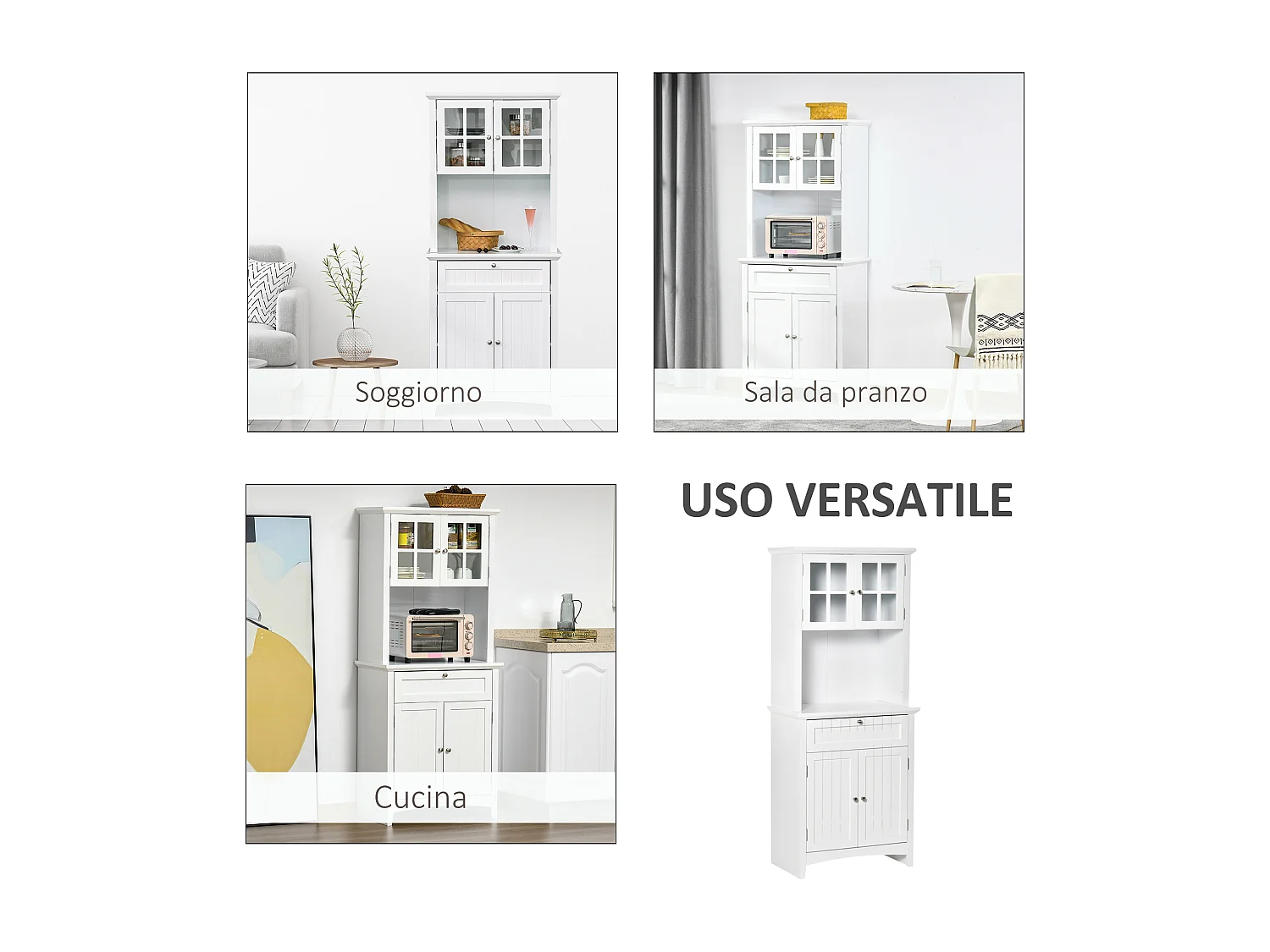 Mobile dispensa alto con armadietti ripiani e piano d'appoggio