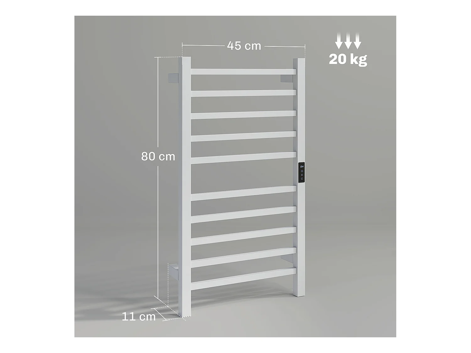 Scaldasalviette elettrico smart a 10 barre in acciaio bianco