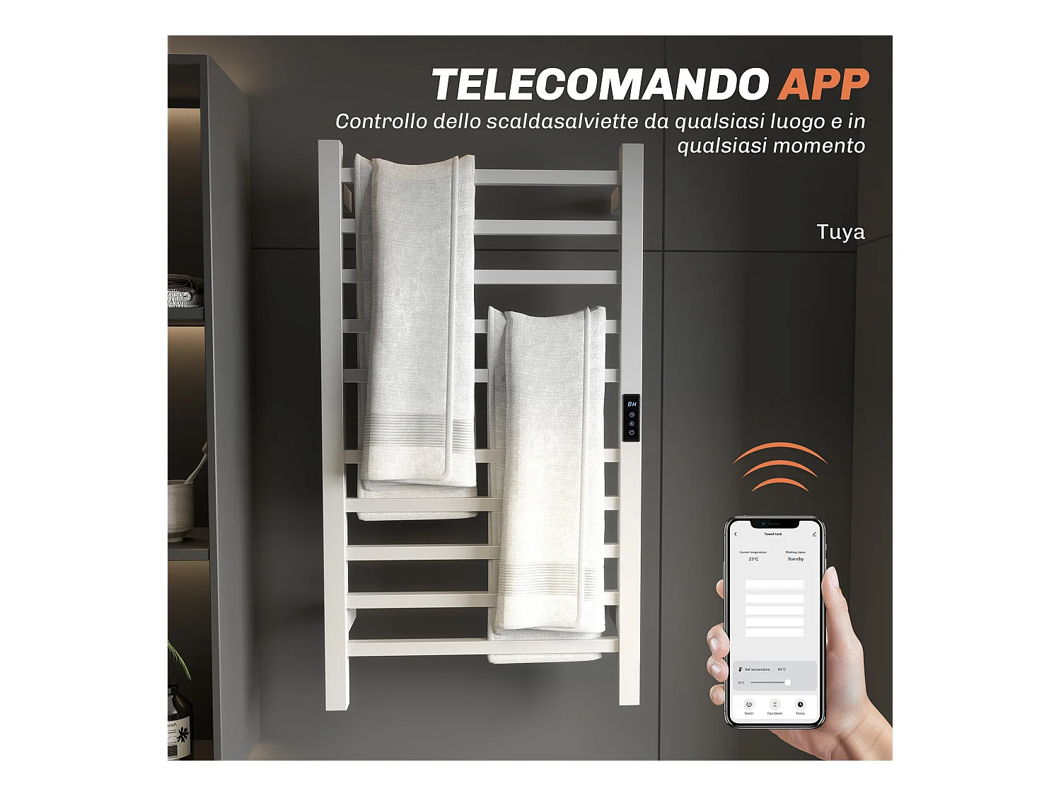 Scaldasalviette elettrico smart a 10 barre in acciaio bianco