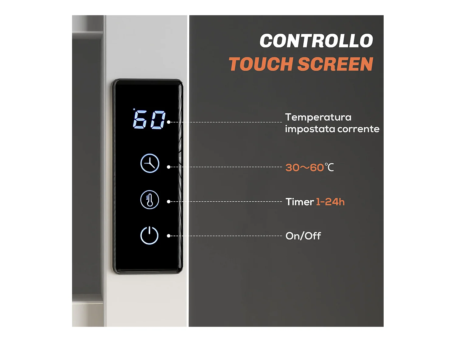 Scaldasalviette elettrico smart a 10 barre in acciaio bianco