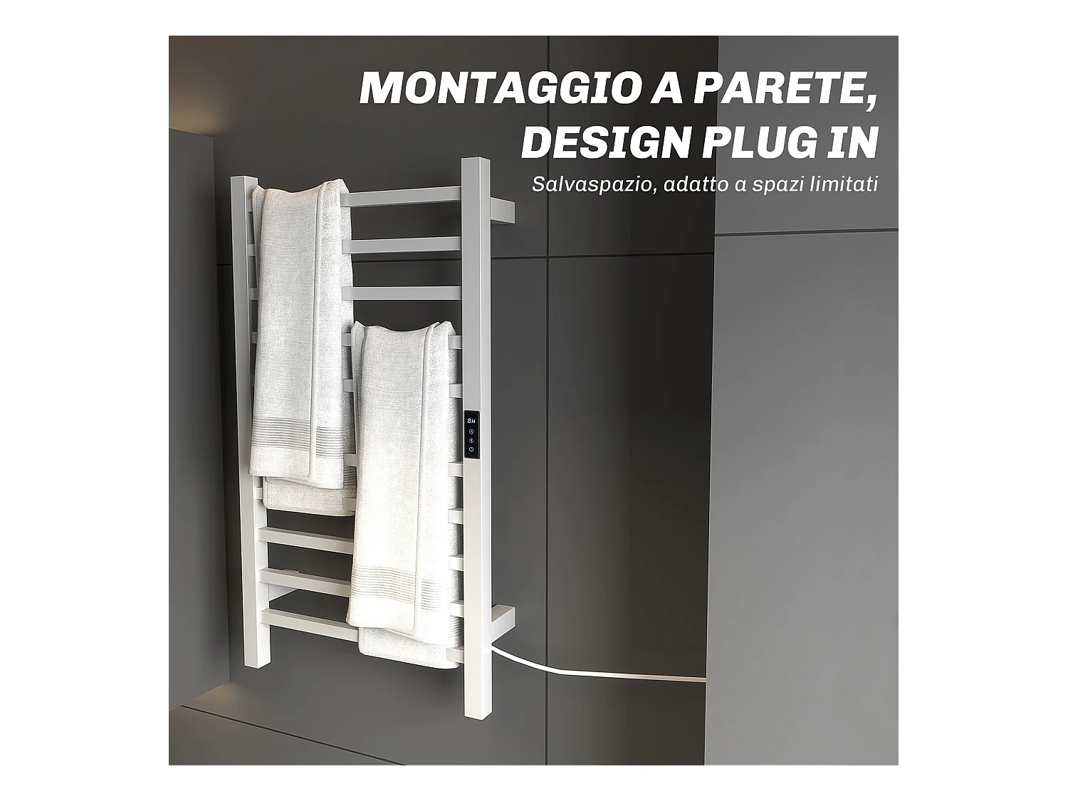 Scaldasalviette elettrico smart a 10 barre in acciaio bianco