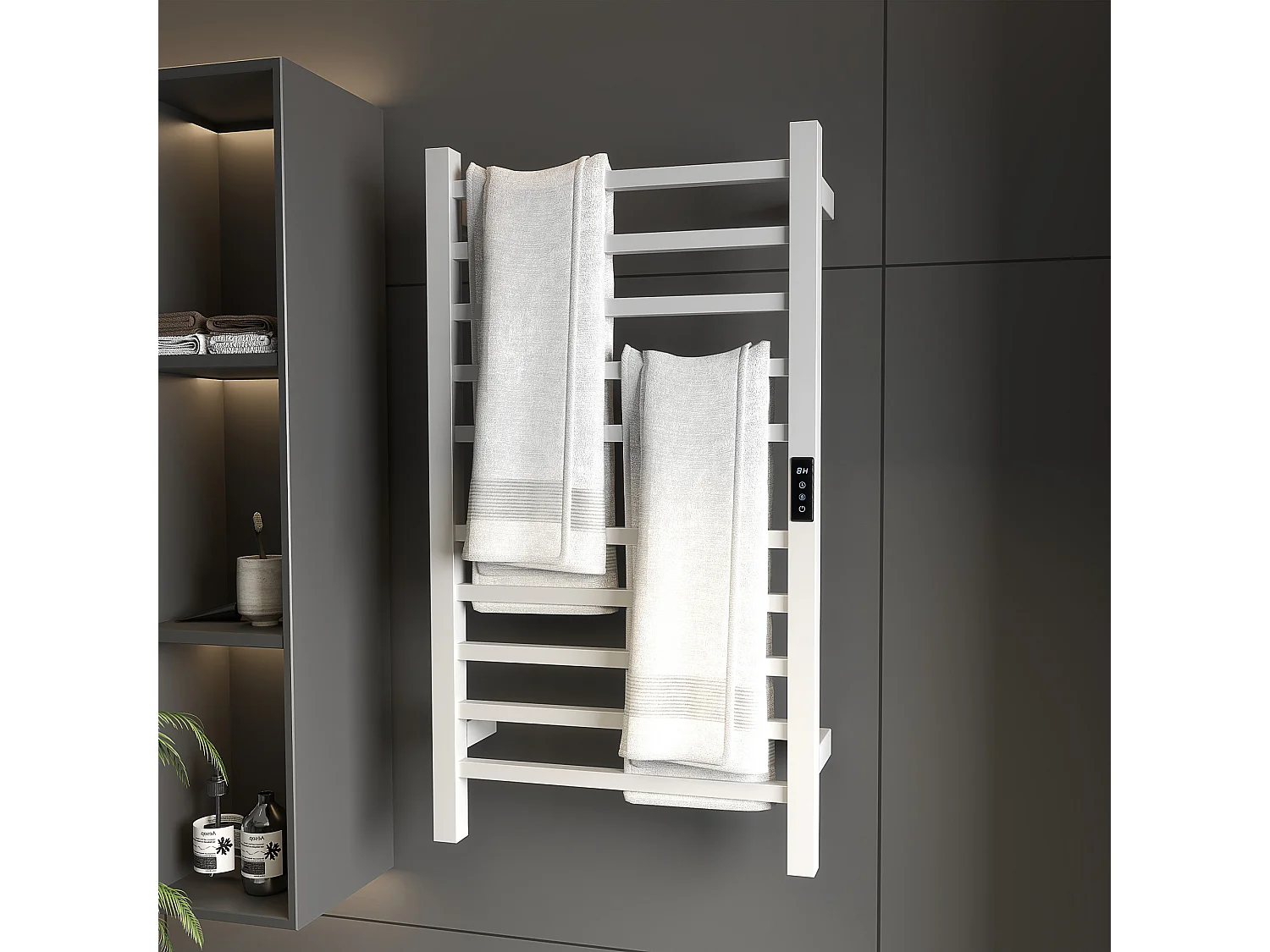 Scaldasalviette elettrico smart a 10 barre in acciaio bianco