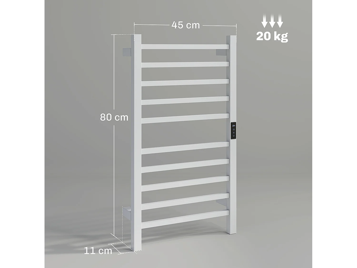 Scaldasalviette elettrico smart a 10 barre in acciaio bianco