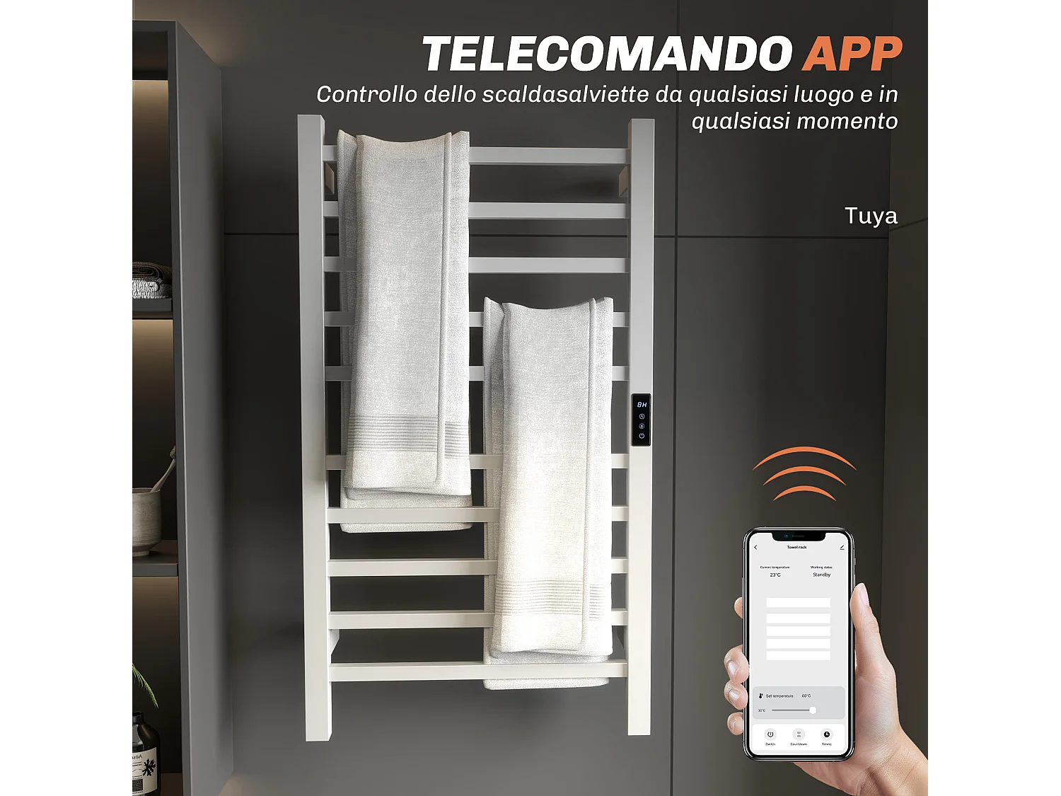 Scaldasalviette elettrico smart a 10 barre in acciaio bianco