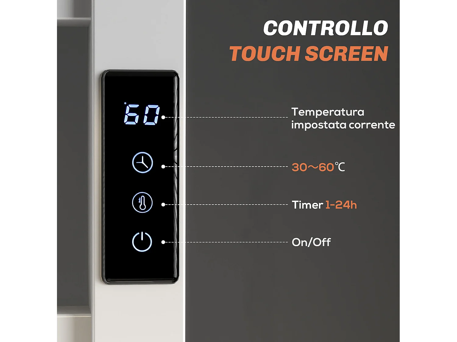 Scaldasalviette elettrico smart a 10 barre in acciaio bianco