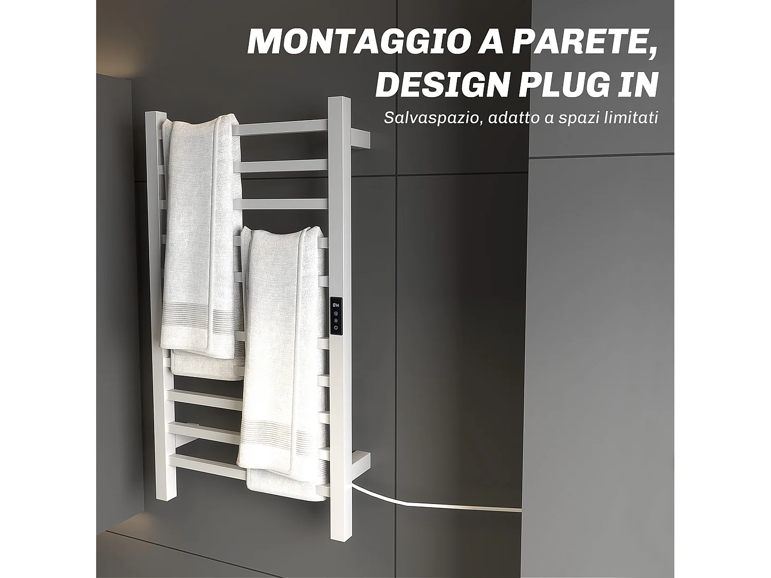 Scaldasalviette elettrico smart a 10 barre in acciaio bianco