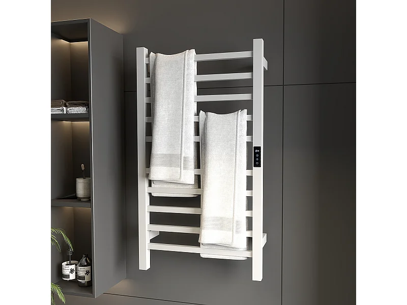 Scaldasalviette elettrico smart a 10 barre in acciaio bianco