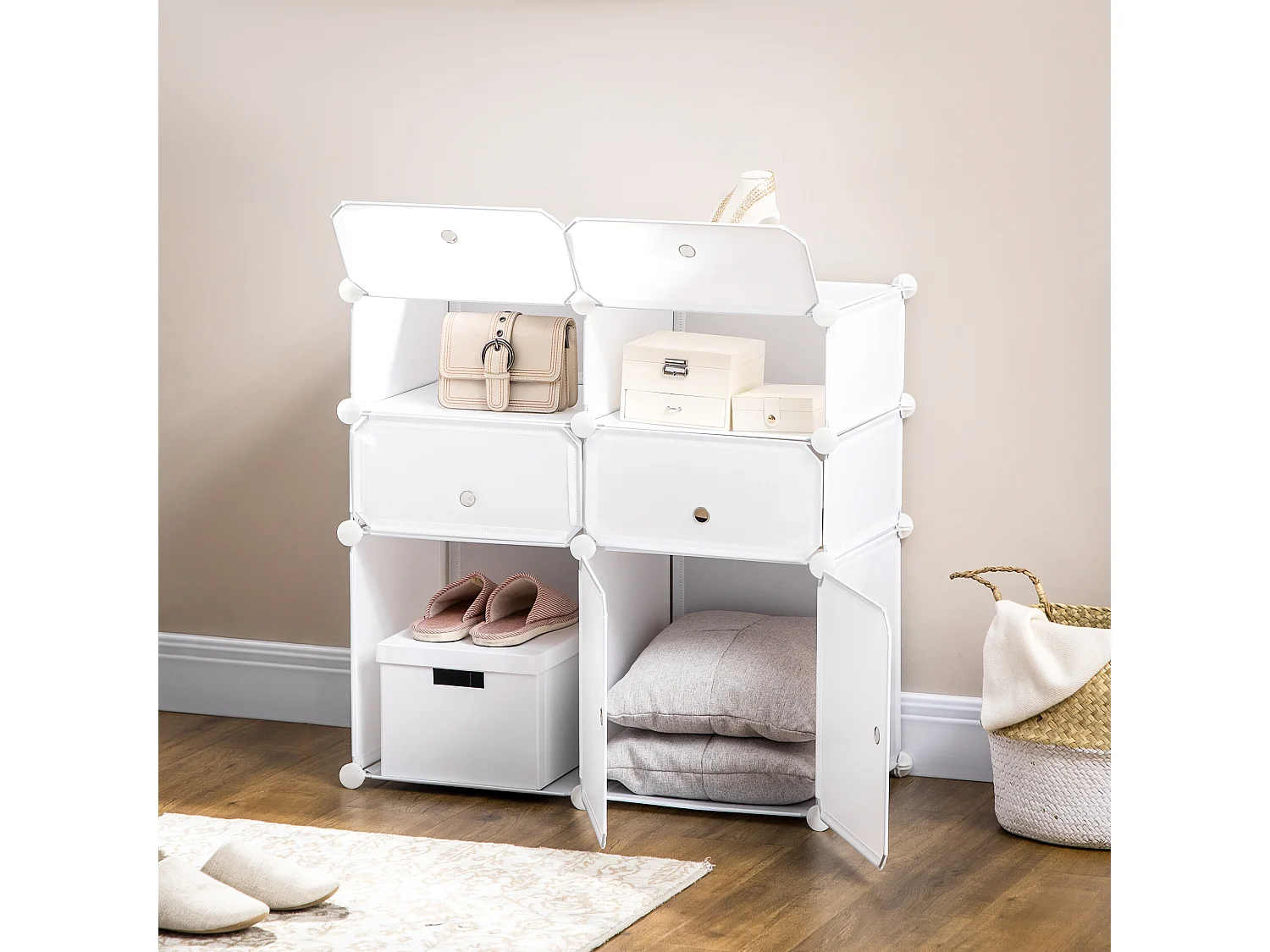 Armadietto guardaroba scarpiera scaffale modulare plastica bianco