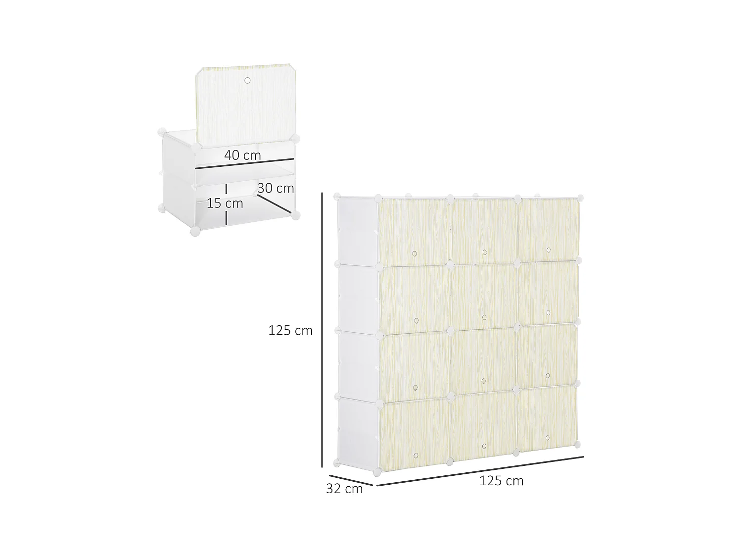 Mobile scarpiera modulare 12 cubi in pp e acciaio con fori