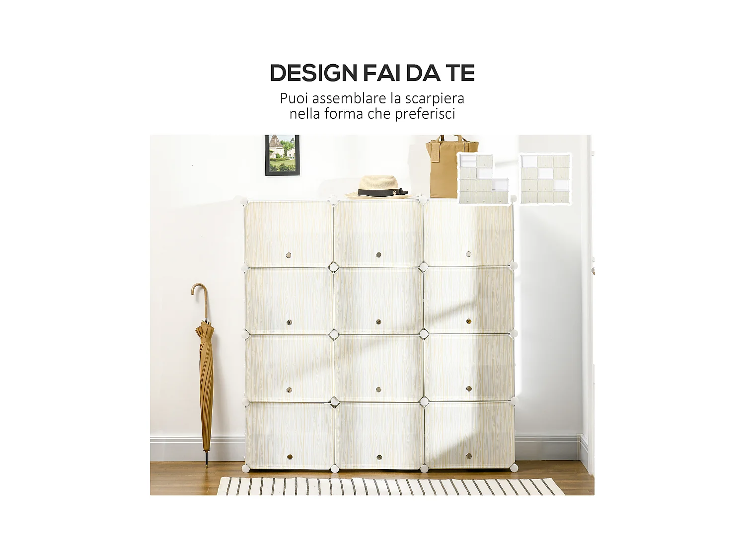 Mobile scarpiera modulare 12 cubi in pp e acciaio con fori