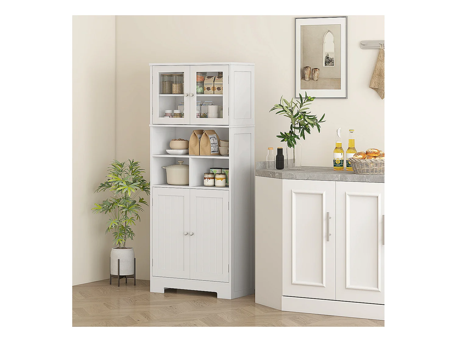 Credenza cucina con 2 armadietti e ripiani regolabili bianco