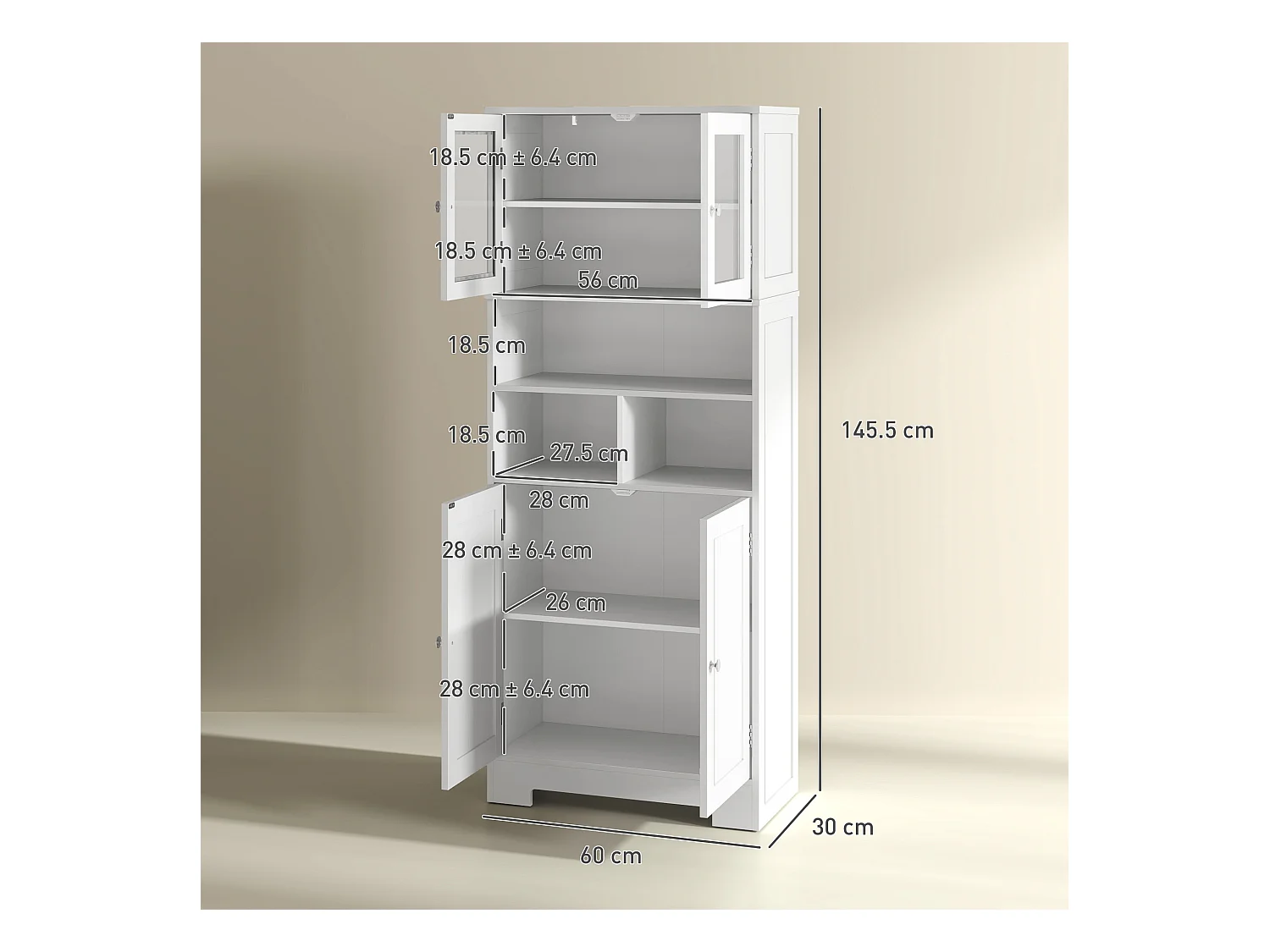 Credenza cucina con 2 armadietti e ripiani regolabili bianco
