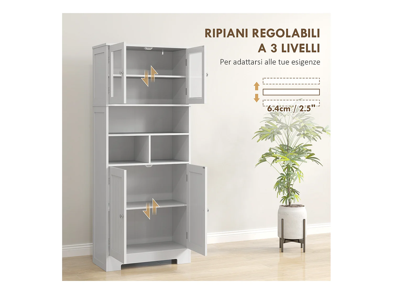 Credenza cucina con 2 armadietti e ripiani regolabili bianco